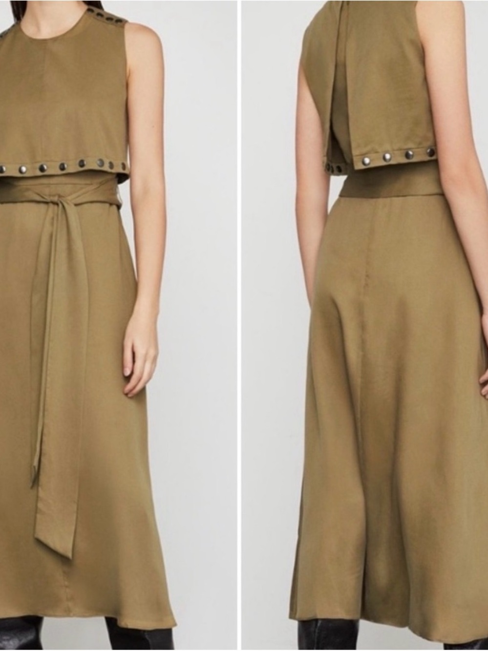 NWT BCBGMAXAZRIA Safari Green Studded Midi Dress – Size 6